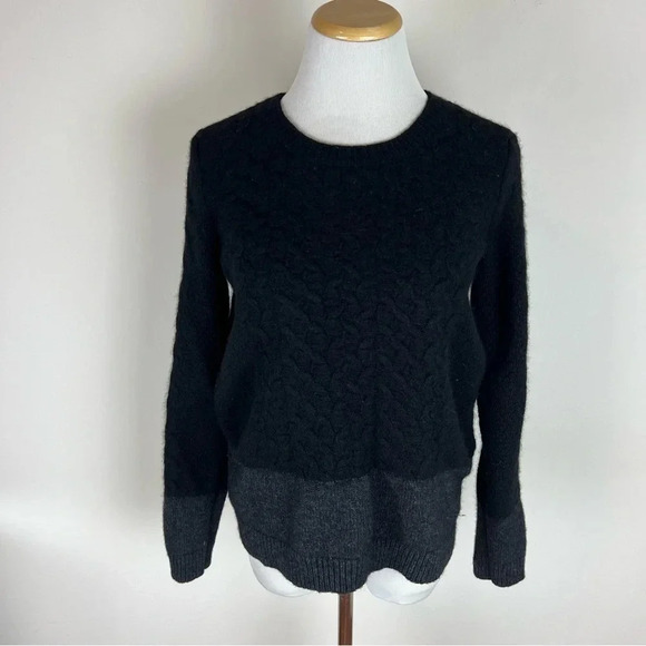 VINCE WOOL YAK YAK PULLOVER Sweater Cable Knit BLACK GREY Size S - Picture 2 of 7